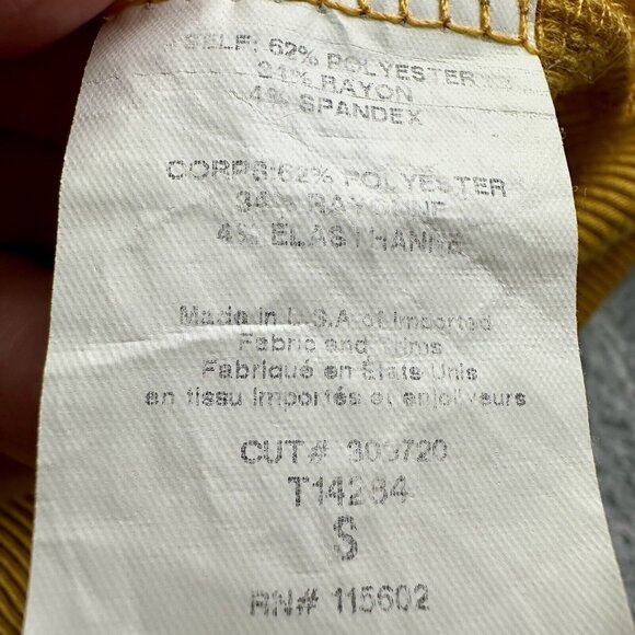 Lush Ribbed T-Shirt Top Women’s Size S Mustard Yellow Striped Cuffs Scoop Neck - Picture 10 of 16